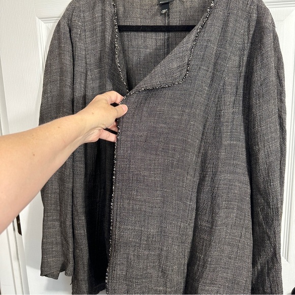 Eileen Fisher jacket/blazer sz 1X black heather, linen blend, raw edges - Picture 9 of 12